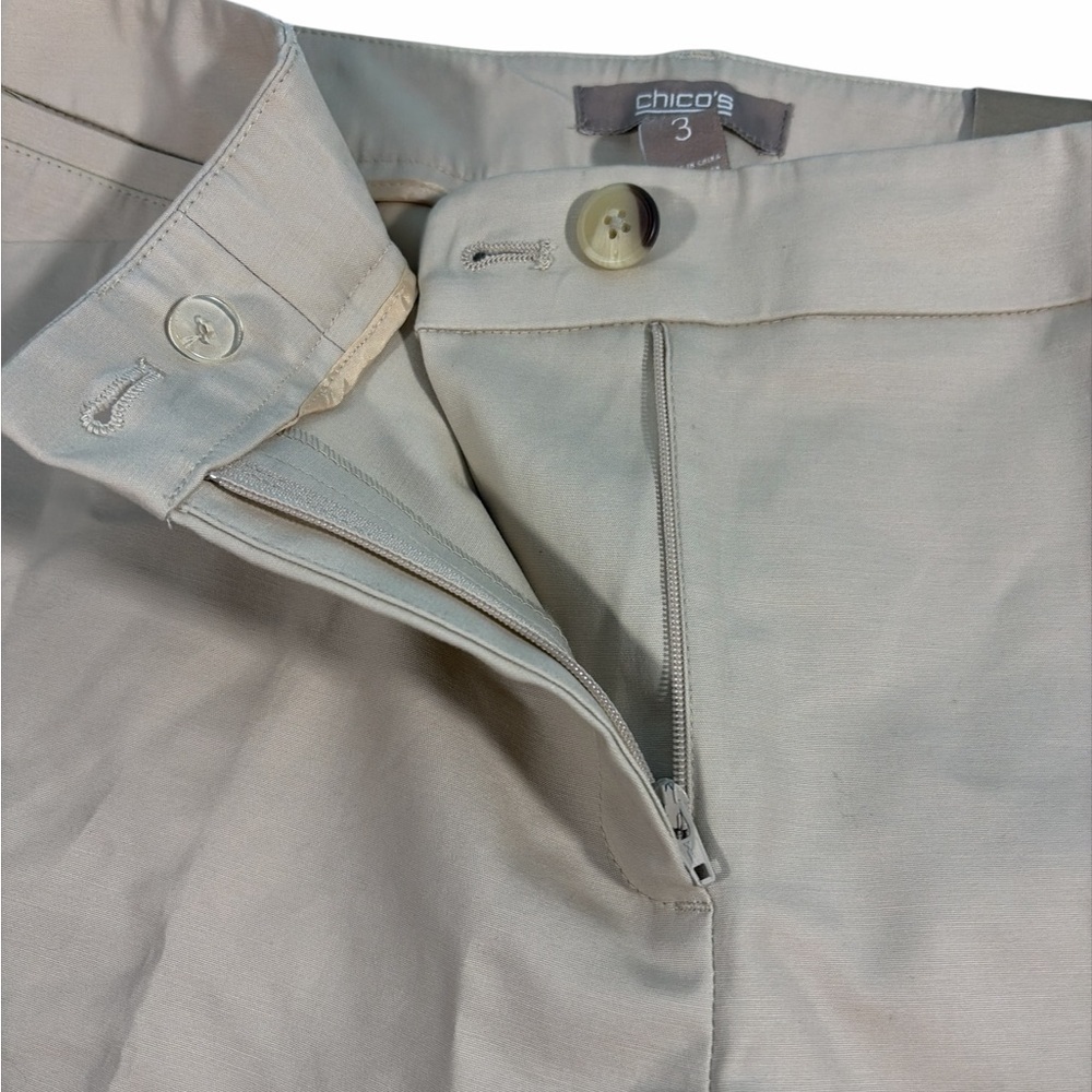 Chicos Shorts Size 3 Beige Pockets Flat Front Bermuda Cotton Blend - Picture 6 of 10